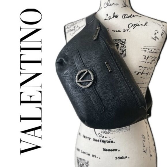 VALENTINO MESSENGER BAG LEATHER MADE IN ITALY BLACK EMO VERSATILE CARRYALL - Picture 1 of 16